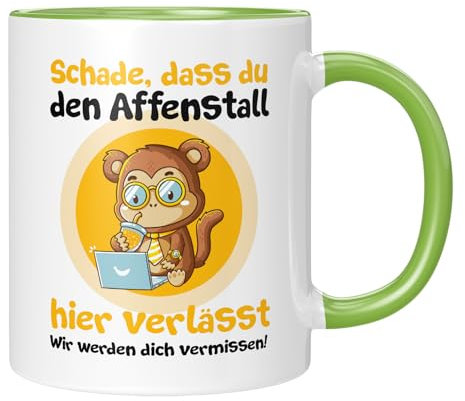 TassenTicker - Schade, dass du den Affenstall hier verlässt - Abschied - Kollegen - Tasse mit Spruch - jobwechsel - Dankeschön - Abschiedesgeschenk - Grün
