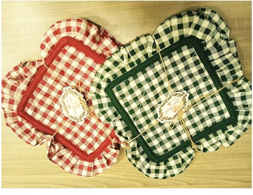 L'Atelier 17 Presina da cucina a quadretti con balza Love Forest Shabby chic, Vintage 20x20 cm 2 varianti (1pz) ROSSO