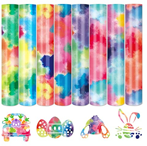Tintnut akvarell plotterfolie textil färgglada moln Iron on folie värmeöverföring vinyl 8 ark 30 x 25 cm flexfolie plotter textil för kläder och kepsar, universell för plottermaskiner