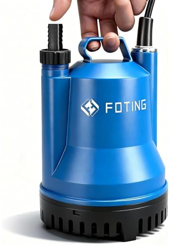 FOTING Sump Pump,1/4HP 1676GPH Portable Submersible Water Pump for Clean&Dirty Water Removal, Thermoplastic Electric Utility Pump for Pool Draining Hot Tub Garden Basement