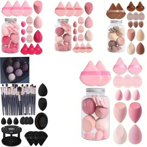 HealthyMoov Make-up-Schwämme und Puderquasten Set mit Aufbewahrungsbox (Rosa 14p)