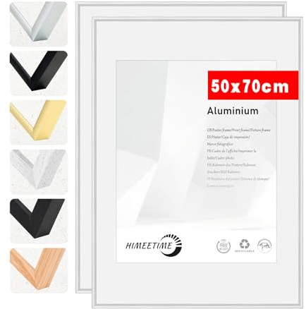 HIMEETIME® 2x Bilderrahmen 50x70 cm Silber Metall Rahmen | Dokumentenrahmen 50x70 cm,Metallrahmen Alu-Bilderrahmen Poster Aluminium | Picture Frame 50x70 Fotorahmen