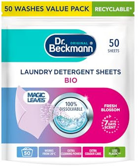 Dr. Beckmann Laundry Detergent Sheets BIO | Fresh Blossom | MAGIC LEAVES | Pre-dosed | 50 sheets