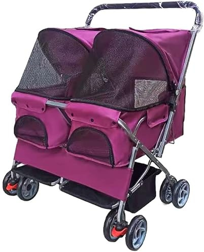 Doppelsitz Hundewagen Haustier Katze Kinderwagen für mittelgroße kleine Hunde - Einfach zu falten und Platz zu sparen - Doppelter Hundewagen für 2 Hunde - Hundewagen Kinderwagen - Haustierwagen für
