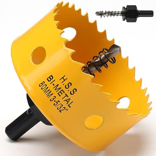 80 mm Lochsäge, HSS Bimetall-Lochschneider mit Bohrer für Holz, Kunststoff, PVC, Fiberglas und Gipskarton, Gelb