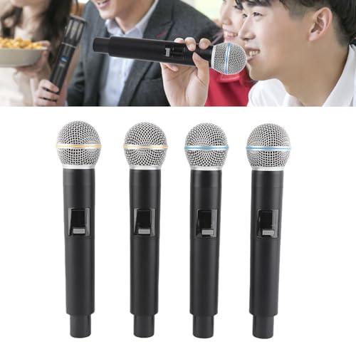 KIMISS Ensemble de Microphones sans Fil Bande VHF 4 Micros Dynamiques Portables sans Fil Portée de 164 Pieds pour Scène, Enregistrement, karaoké