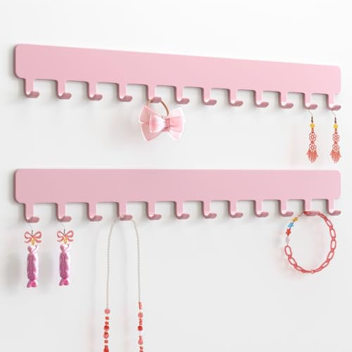 Josmimic Supporto organizer per collane da parete: espositore per gioielli da appendere al muro, rosa, 2 pezzi