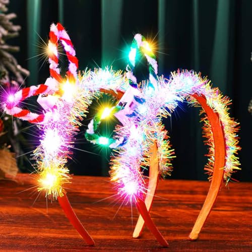 Reaky Beleuchtetes Weihnachts-Stirnband mit roter Schleife, Weihnachts-Haarschmuck für Damen