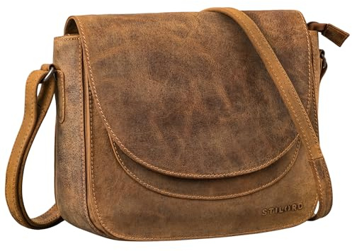 STILORD Fleur Umhängetasche Damen Leder Mittel-Groß - Elegante Echtleder Handtasche zum Umhängen mit Magnetverschluss - Ideal als Freizeittasche mit Anti-Diebstahl Fach Farbe:luino - braun