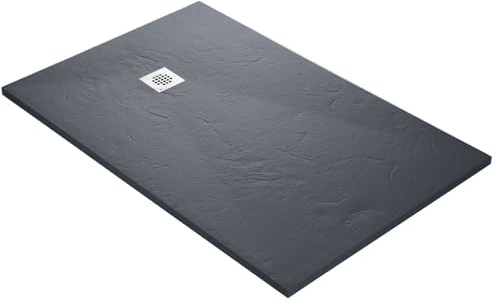 Receveur de douche haute densité aspect ardoise - Grille carrée (Gris, 200 x 100 cm)
