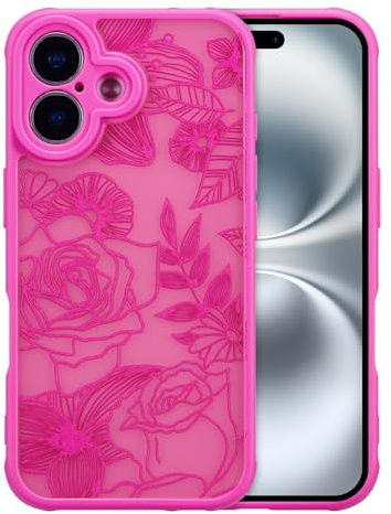 XIZYO Niedlich Rose Blume Hülle für iPhone 16 6,1 Zoll, Rose Rot | Ästhetisch Rose Floral Muster, Luxus Vintage Mädchen Stil, Schlanke Dünne, Matt Transluzent Gestaltung, Stoßfest Anti-Gelb
