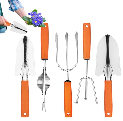 Set di attrezzi da giardinaggio – Set di attrezzi da giardinaggio floreale in acciaio inossidabile | Kit di attrezzi manuali portatili per giardino floreale per allentare il suolo, trapianto, pulizia