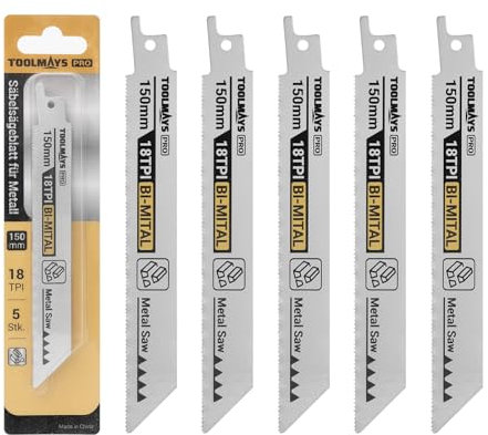TOOLMAYS Jeu de 5 Lame Scie Sabre pour Métal, 150 mm 18 TPI – Lames Bimétal Acier pour Coupes Rapides et Propres, Accessoires de Scie Sabre Bi-métal