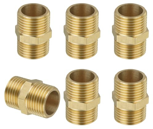 Flintronic Racor de Latón de Doble Tetón Macho G1/2(Ø 20mm), 6 Piezas Racor de Doble Tetón Hexagonal G1/2 Macho, Latón Pezón, Machon Reducido de Agua, para Grifo para Asegurar Circulación Tubo | Boquilla hexagonal de latón para válvula