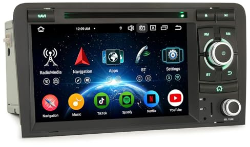 Erisin 8-Core 4GB+64GB Android 14 Radio Coche Estéreo de Automóvil para Audi A3 S3 RS3 RNSE-PU 7 GPS Navegación IPS Wireless CarPlay Android Auto DSP Bluetooth 5.0 DVD WiFi 4G Dab+ USB Canbus OBD2