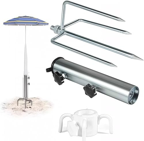 Loopunk Sonnenschirmständer, Stahl Sonnenschirm Spieß, Gartenschirmspieß, Rasendorn Sonnenschirmhalter mit Erdspieß für Strandschirm, Gartenschirm, Sonnenschirm, Angelschirm