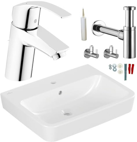 Villeroy Boch Waschbecken O.Novo 60 cm Grohe Waschtischarmatur Siphon Ablaufgarnitur Set