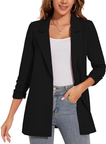 LADI TREND Womens Long Blazer Casual Long Sleeve Jacket Oversized One Button Coat Formal Suit