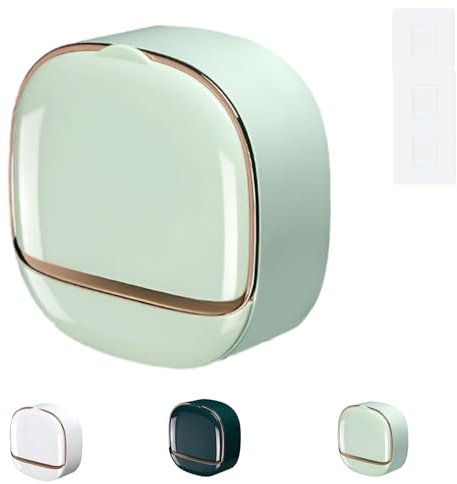 Porte-savon de luxe avec plateau de vidange, étanche et sans perçage, porte-savon mural, boîte à savon avec couvercle à rabat pour salle de bain, cuisine, douche (vert)