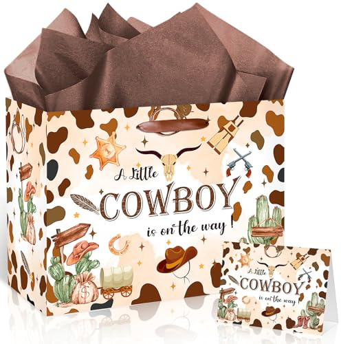 Geschenktüte für Babyparty, Geburtstag, für Mädchen, Jungen, mit Geschenkpapierkarte (Cowboy 3)