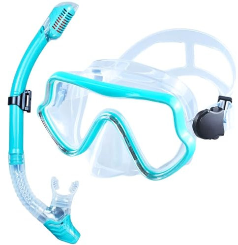 RLVYTA Schnorchelmaske Scuba Tauchen Maske Schnorchel Set Für Erwachsene Gehärtetem Glas Panorama Schnorcheln Vollgesichtsmaske(Green)