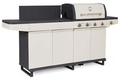 Barbecue Cucina a Gas con Griglia e Piastra in Ghisa Beige Merita