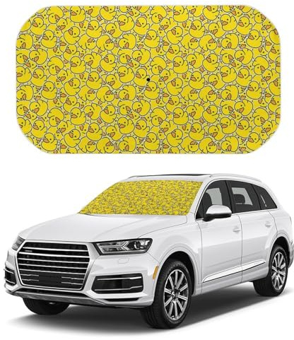 Sun Shade for Car Wind Cartoon Yellow Cute Duck Foldable Umbrella Sunshade Block UV Rays Auto Front Window Visor Protector Cover Keep Vehicle Truck SUV Cool 52x28