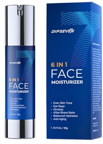 DIPSEVEN 6 in 1 Face Cream for Men: Anti-Aging Mens Moisturizer - Firming Peptide & Hyaluronic Acid & Squalane - Wrinkles Cream Eye Bag Treatment for Men