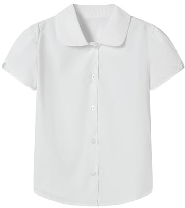 Mud Kingdom Girls School Shirts Short Sleeve Peter Pan Collar Teenager Shirt Back to School Uniform Non Iron Ages 5-18 Years