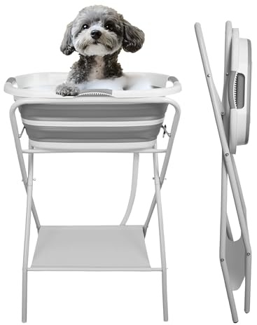 WUDLEP 2 in 1 Foldable Dog Bathtub & Pet Washing Station, Portable Elevated Pet Tub with Drain Hole and Pipe, Indoor/Outdoor Grooming & Shower for Dogs & Cats