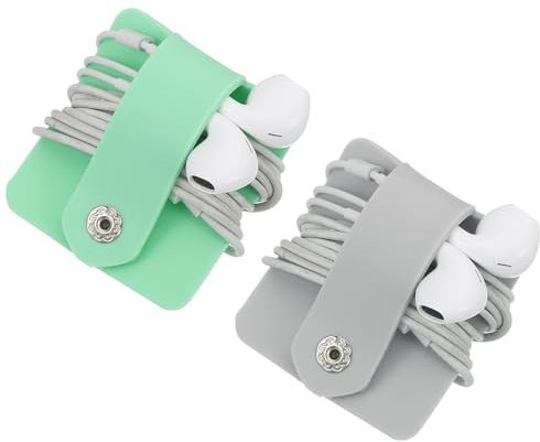 sourcing map 2pcs Earbuds Holder Case, Earphone Wrap Headphone Case Cord Manager Cable Organizer Winder, Green, Grey