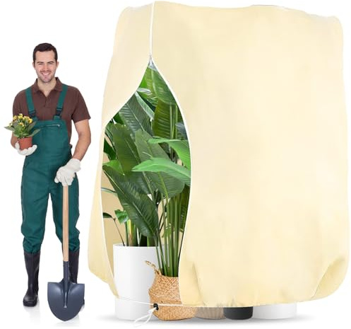 Tessuto Non Tessuto per Piante, 180x120cm 70g/m² Telo Antigelo Per Piante, Antistrappo, Riutilizzabile Protezione Invernale per Piante con Cerniera, Protezione Antigelo per Piante per Palme, Olivo