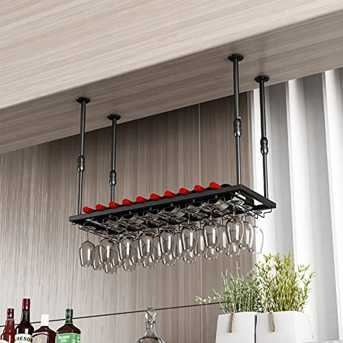 XCHSXYL Verstellbares Weinglasregal zum Aufhängen für Bars und Küchen, Stielglashalter mit Deckendekoration, Schwarz, 120 cm x 30 cm