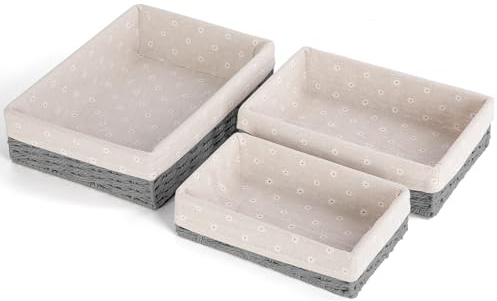 FoiiLiio Aufbewahrungskorb Korb Geflochten aus Papierseil mit Futter, 3 Stück Handgewebt Aufbewahrungkörbe Boho-Decor, für Wohnzimmer, Kinderzimmer, Bad, Geeignet Als Windel Organizer Körbchen (Grau)