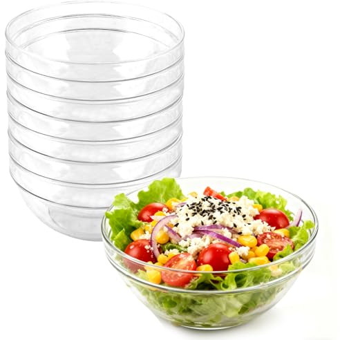 LOLYSIC 8 stycken stora transparenta plastskålar, salladsskålar, stor salladsskål, plast, plastskål, snacksskålar, plastskålar för barnfödelsedagar, picknick och fester (1 600 ml)