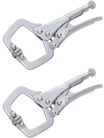 Dunnet Tools 6 Locking C Clamp Grip Pliers 150mm | Heavy Duty Welding & Metalwork Clamps, Adjustable Screw, Swivel Pads | Woodworking Tools, DIY, Crafts, Mole Grips, Quick Grip Clamps (Pack of 2)