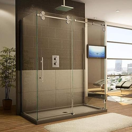 Sliding Barn Door Track Kit Sliding Shower Door Hanging Rail, Frameless Bathroom Glass Door Mute Pulley Track Accessories- 150-200cm Professional Stainless Steel Hardware Kit
