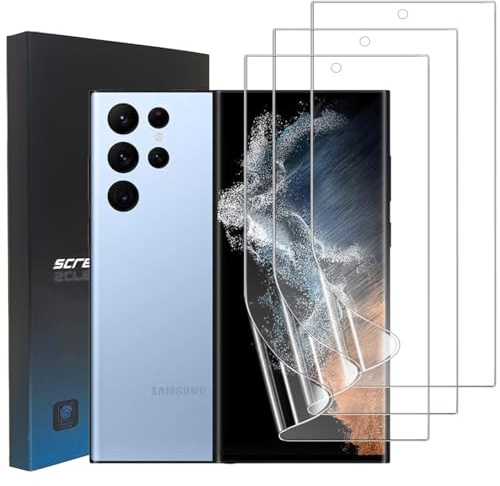 zonyee 3 Piezas Protector de Pantalla para Samsung Galaxy S22 Ultra, Película Protectora de Hidrogel Flexible de TPU [Sin Cristal][Compatible con Sensor de Huellas Dactilares, Alta Sensibilidad]