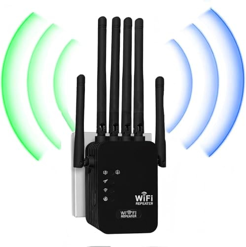 Répéteur WiFi,Amplificateur WiFi de dernière Technologie avec 6 antennes, Couvre jusqu'à 10 000 m², 2 Ports LAN, idéal pour la Maison et Le Bureau (Blanc) (Noir)
