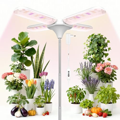 APXEL Lampara de Crecimiento, 240 LED Lámpara de Plantas, Lámparas de Planta de Espectro Completo, 10 Brillos con 35-170cm Altura Ajustable Estilo de Cuatro Hojas [Clase de Eficiencia Energética F]