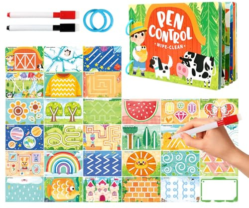 Yplkm Juego De Cartas para Control del Lápiz, Borrable De Educación Temprana | De Cartas para Entrenamiento De Escritura Y Control del Lápiz | para Niños De 2 A 6 Años, para Uso En
