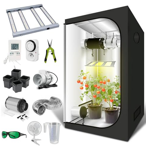 SUPACROP Pack Chambre de Culture Indoor Complet LED 320W Full Spectrum - 80x80x160cm. Kit Box LED dimmable, Timer, Extracteur d'air, Filtre à Charbon et Ventilateur…