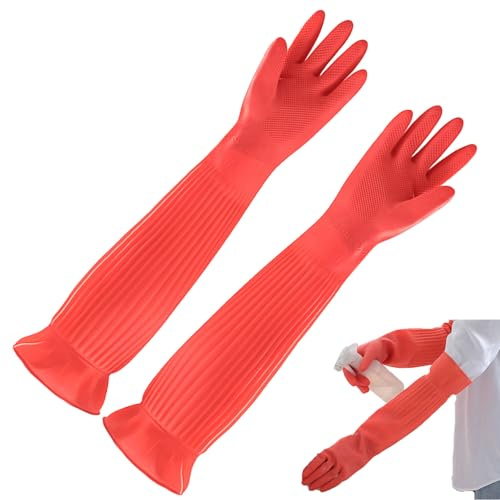 Hperu Guanti per lavare i piatti, 1 paio di guanti per lavare i piatti lunghi antiscivolo impermeabili in gomma ispessita per la pulizia della cucina e gli accessori