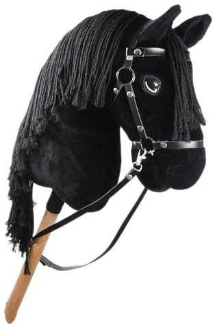 Black Star Hobby Horse A3 - Caballo Bastón Frisón Negro Realista - Juguete Ecuestre para Niños