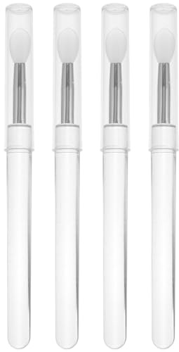 TOPPERFUN Brochas de Silicona para Labios Tapa 4 Piezas, Aplicadores para Bálsamo Labial y Sombra de Ojos, Mango Transparente, Reutilizables y Compactas para Maquillaje y Cuidado Personal