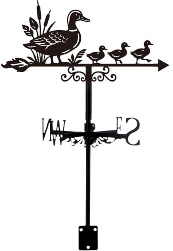 PRESSINART Wetterhahn Ente Wetterhahn für Garten Metall Windfahne 36 x 24 cm Outdoor Wetterfahne mit Dachhalterung Schwarzer Windrichtungsanzeiger Weathervane für Hof Bauernhaus Terrasse Garten Deko