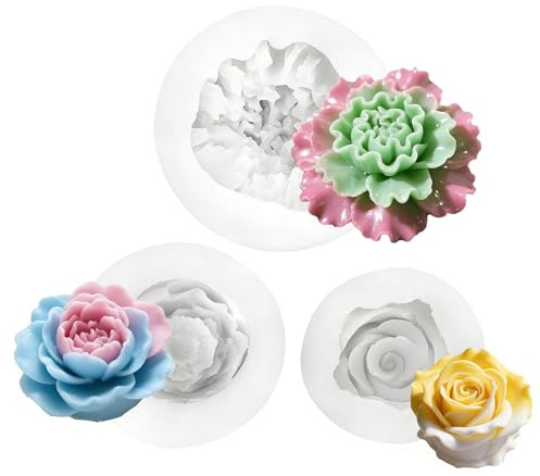 Moule Silicone Fleur, 3 pièces Moule Silicone Bougie, Moule Bougie Silicone, Moule A Bou gie, Moule Fleur Bou gie, pour DIY Savon GâTeau Chocolat Bonbons PâTisserie Dessert, Rose
