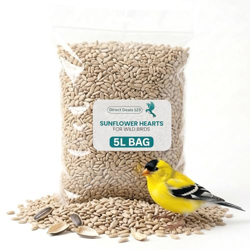 5L Sunflower Hearts for Wild Birds Food - No Mess Husk Free Bird Feed | 100% Natural, High Energy Sunflower Seeds No Husk No Waste for Parrots, Robin, Dove, Sparrows & Garden Birds