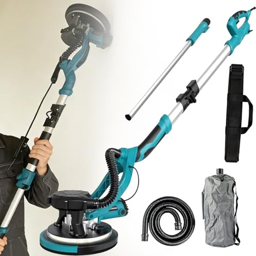 DowPie Lijadora eléctrica para Paneles de Yeso con Mochila de Transporte Grande y portátil, lijadora de Techo de 810 W, luz LED, Mango telescópico y 12 Discos de Lijado. Blue-110V