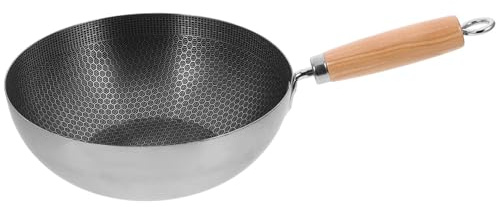 Abaodam Wok da Cucina in Acciaio Inossidabile Superficie a Nido D'ape, Manico Ergonomico e Rivestimento Antiaderente, per Cottura su Fornelli a Gas